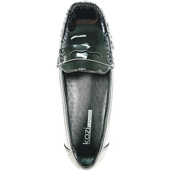 Women Black Patent Faux Leather Round Toe Removable Insole Wedge Slip-On Loafer - Picture 3 of 8